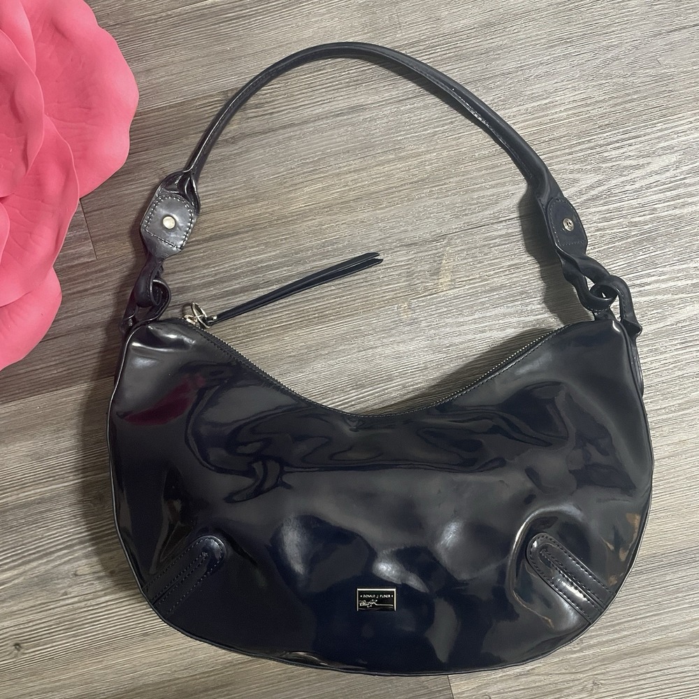 $249 DONALD J PLINER Navy Duval Patent Leather Hobo Shoulder Bag